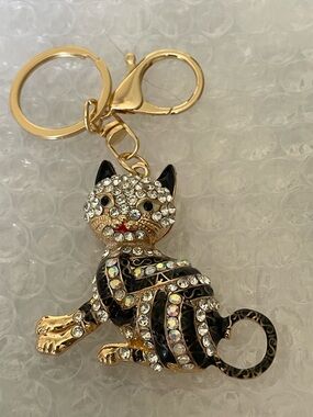 Striped Kitty Crystal Keychain
